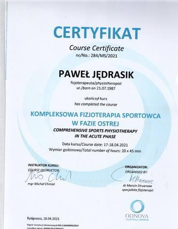 Certyfikat: Kompleksowa fizjoterapia sportowca w fazie ostrej