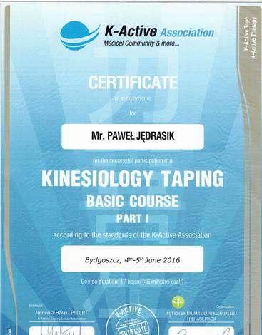 Certyfikat: Kinesiology Taping, kurs podstawowy