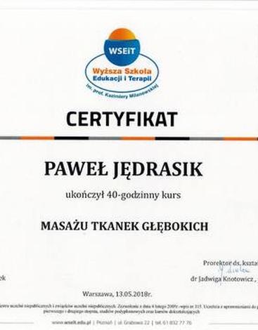 Certyfikat: Masaż tkanek głębokich