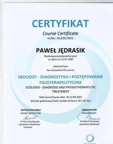 Certyfikat: Skoliozy: diagnostyka i postępowanie fizjoterapeutyczne