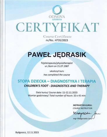 Certyfikat: Stopa dziecka: diagnostyka i terapia