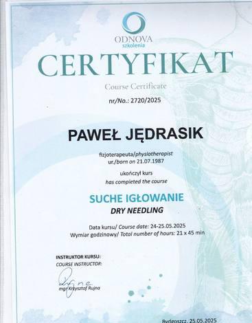 Certyfikat: Suche igłowanie (dry needling)